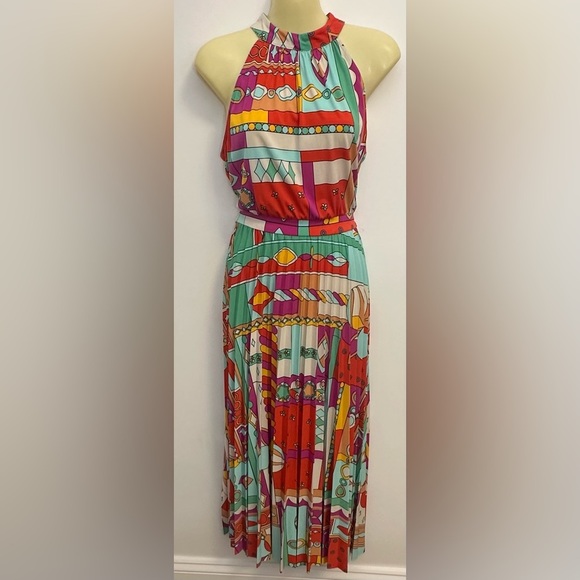NWT Donna Morgan Maisie Pleated Maxi Sundress Aqua Citrus size 8 - Picture 5 of 15